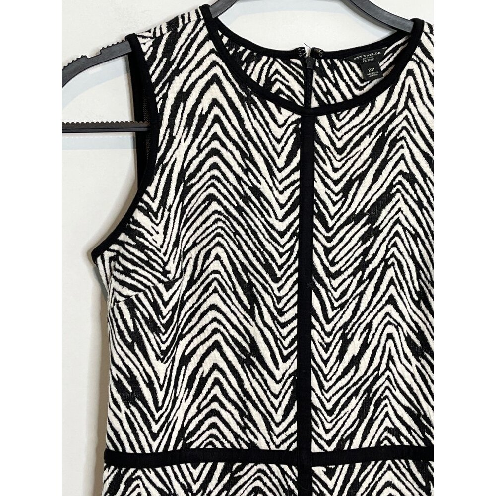 Ann Taylor Zebra Print Sheath Dress Petite 2P Black White Sleeveless Work - Picture 7 of 12
